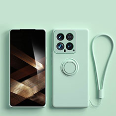Funda Silicona Carcasa Ultrafina Goma con Magnetico Anillo de dedo Soporte S01 para Xiaomi Mi 14 5G Cian