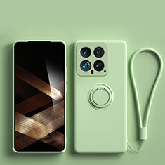 Funda Silicona Carcasa Ultrafina Goma con Magnetico Anillo de dedo Soporte S01 para Xiaomi Mi 14 5G Menta Verde