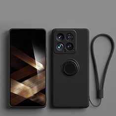 Funda Silicona Carcasa Ultrafina Goma con Magnetico Anillo de dedo Soporte S01 para Xiaomi Mi 14 5G Negro