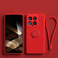 Funda Silicona Carcasa Ultrafina Goma con Magnetico Anillo de dedo Soporte S01 para Xiaomi Mi 14 5G Rojo