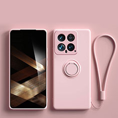 Funda Silicona Carcasa Ultrafina Goma con Magnetico Anillo de dedo Soporte S01 para Xiaomi Mi 14 5G Rosa