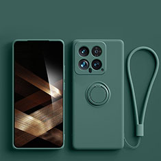 Funda Silicona Carcasa Ultrafina Goma con Magnetico Anillo de dedo Soporte S01 para Xiaomi Mi 14 5G Verde