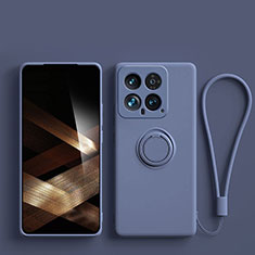 Funda Silicona Carcasa Ultrafina Goma con Magnetico Anillo de dedo Soporte S01 para Xiaomi Mi 14 Pro 5G Gris Lavanda