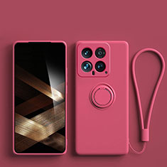 Funda Silicona Carcasa Ultrafina Goma con Magnetico Anillo de dedo Soporte S01 para Xiaomi Mi 14 Pro 5G Rosa Roja