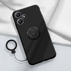 Funda Silicona Carcasa Ultrafina Goma con Magnetico Anillo de dedo Soporte S01 para Xiaomi Redmi 12 5G Negro