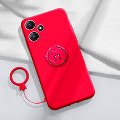 Funda Silicona Carcasa Ultrafina Goma con Magnetico Anillo de dedo Soporte S01 para Xiaomi Redmi 12 5G Rojo