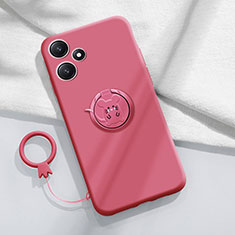 Funda Silicona Carcasa Ultrafina Goma con Magnetico Anillo de dedo Soporte S01 para Xiaomi Redmi 12 5G Rosa Roja