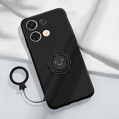 Funda Silicona Carcasa Ultrafina Goma con Magnetico Anillo de dedo Soporte S01 para Xiaomi Redmi Note 13 Pro 5G Negro