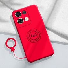 Funda Silicona Carcasa Ultrafina Goma con Magnetico Anillo de dedo Soporte S01 para Xiaomi Redmi Note 13 Pro 5G Rojo