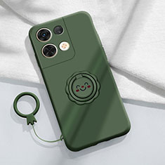 Funda Silicona Carcasa Ultrafina Goma con Magnetico Anillo de dedo Soporte S01 para Xiaomi Redmi Note 13 Pro 5G Verde Noche
