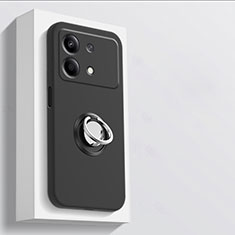 Funda Silicona Carcasa Ultrafina Goma con Magnetico Anillo de dedo Soporte S01 para Xiaomi Redmi Note 13R Pro 5G Negro