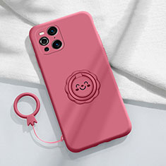 Funda Silicona Carcasa Ultrafina Goma con Magnetico Anillo de dedo Soporte S02 para Oppo Find X3 Pro 5G Rosa Roja