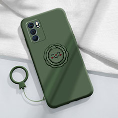 Funda Silicona Carcasa Ultrafina Goma con Magnetico Anillo de dedo Soporte S02 para Oppo Reno6 Pro 5G India Verde Noche