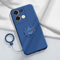 Funda Silicona Carcasa Ultrafina Goma con Magnetico Anillo de dedo Soporte S02 para Oppo Reno8 5G Azul