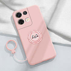 Funda Silicona Carcasa Ultrafina Goma con Magnetico Anillo de dedo Soporte S02 para Oppo Reno8 Pro 5G Rosa