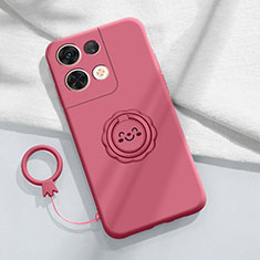 Funda Silicona Carcasa Ultrafina Goma con Magnetico Anillo de dedo Soporte S02 para Oppo Reno9 Pro 5G Rosa Roja