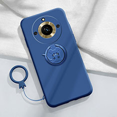 Funda Silicona Carcasa Ultrafina Goma con Magnetico Anillo de dedo Soporte S02 para Realme 11 Pro+ Plus 5G Azul