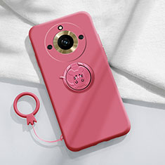 Funda Silicona Carcasa Ultrafina Goma con Magnetico Anillo de dedo Soporte S02 para Realme 11 Pro+ Plus 5G Rosa Roja