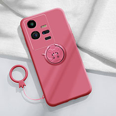 Funda Silicona Carcasa Ultrafina Goma con Magnetico Anillo de dedo Soporte S02 para Vivo iQOO 11 Pro 5G Rosa Roja