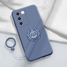 Funda Silicona Carcasa Ultrafina Goma con Magnetico Anillo de dedo Soporte S02 para Vivo V27 Pro 5G Gris Lavanda