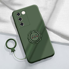 Funda Silicona Carcasa Ultrafina Goma con Magnetico Anillo de dedo Soporte S02 para Vivo V27 Pro 5G Verde Noche