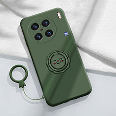 Funda Silicona Carcasa Ultrafina Goma con Magnetico Anillo de dedo Soporte S02 para Vivo X90 5G Verde Noche