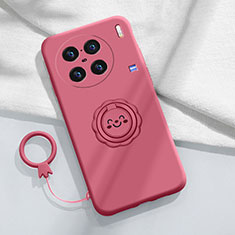 Funda Silicona Carcasa Ultrafina Goma con Magnetico Anillo de dedo Soporte S02 para Vivo X90 Pro 5G Rosa Roja