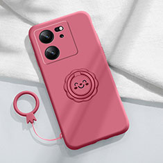 Funda Silicona Carcasa Ultrafina Goma con Magnetico Anillo de dedo Soporte S02 para Xiaomi Mi 13T Pro 5G Rosa Roja