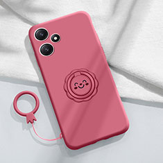 Funda Silicona Carcasa Ultrafina Goma con Magnetico Anillo de dedo Soporte S02 para Xiaomi Redmi 12 5G Rosa Roja