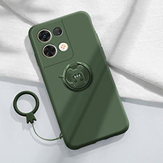 Funda Silicona Carcasa Ultrafina Goma con Magnetico Anillo de dedo Soporte S02 para Xiaomi Redmi Note 13 Pro 5G Verde Noche