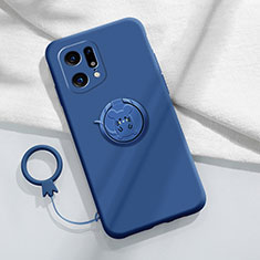 Funda Silicona Carcasa Ultrafina Goma con Magnetico Anillo de dedo Soporte S03 para Oppo Find X5 5G Azul