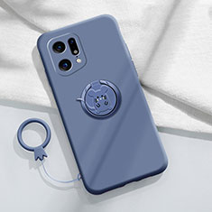 Funda Silicona Carcasa Ultrafina Goma con Magnetico Anillo de dedo Soporte S03 para Oppo Find X5 5G Gris Lavanda