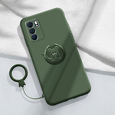 Funda Silicona Carcasa Ultrafina Goma con Magnetico Anillo de dedo Soporte S03 para Oppo Reno6 5G Verde Noche