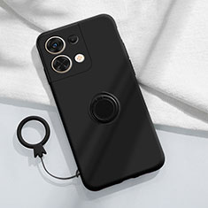 Funda Silicona Carcasa Ultrafina Goma con Magnetico Anillo de dedo Soporte S03 para Oppo Reno8 Pro+ Plus 5G Negro