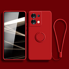 Funda Silicona Carcasa Ultrafina Goma con Magnetico Anillo de dedo Soporte S03 para Xiaomi Redmi Note 13 Pro 5G Rojo