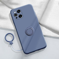 Funda Silicona Carcasa Ultrafina Goma con Magnetico Anillo de dedo Soporte S04 para Oppo Find X3 5G Gris Lavanda