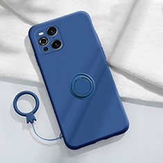Funda Silicona Carcasa Ultrafina Goma con Magnetico Anillo de dedo Soporte S04 para Oppo Find X3 Pro 5G Azul