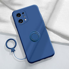 Funda Silicona Carcasa Ultrafina Goma con Magnetico Anillo de dedo Soporte S04 para Oppo Find X5 Pro 5G Azul