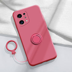 Funda Silicona Carcasa Ultrafina Goma con Magnetico Anillo de dedo Soporte S04 para Oppo Find X5 Pro 5G Rosa Roja