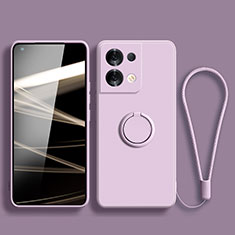 Funda Silicona Carcasa Ultrafina Goma con Magnetico Anillo de dedo Soporte S04 para Oppo Reno9 5G Purpura Claro