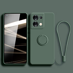 Funda Silicona Carcasa Ultrafina Goma con Magnetico Anillo de dedo Soporte S04 para Oppo Reno9 Pro+ Plus 5G Verde Noche