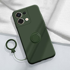 Funda Silicona Carcasa Ultrafina Goma con Magnetico Anillo de dedo Soporte S04 para Xiaomi Redmi Note 13 Pro 5G Verde Noche
