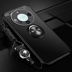 Funda Silicona Carcasa Ultrafina Goma con Magnetico Anillo de dedo Soporte SD1 para Huawei Mate 60 Pro Negro