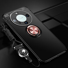 Funda Silicona Carcasa Ultrafina Goma con Magnetico Anillo de dedo Soporte SD1 para Huawei Mate 60 Pro Oro y Negro