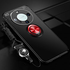 Funda Silicona Carcasa Ultrafina Goma con Magnetico Anillo de dedo Soporte SD1 para Huawei Mate 60 Pro+ Plus Rojo y Negro