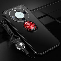 Funda Silicona Carcasa Ultrafina Goma con Magnetico Anillo de dedo Soporte SD1 para Huawei Mate 60 Rojo y Negro