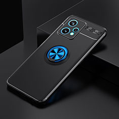 Funda Silicona Carcasa Ultrafina Goma con Magnetico Anillo de dedo Soporte SD1 para Realme 9 Pro+ Plus 5G Azul y Negro