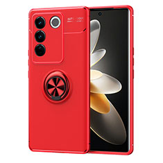 Funda Silicona Carcasa Ultrafina Goma con Magnetico Anillo de dedo Soporte SD1 para Vivo V27 Pro 5G Rojo