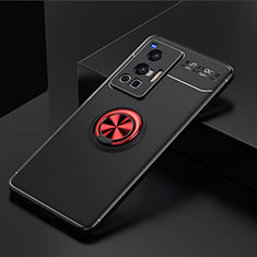 Funda Silicona Carcasa Ultrafina Goma con Magnetico Anillo de dedo Soporte SD1 para Vivo X70 Pro 5G Rojo y Negro