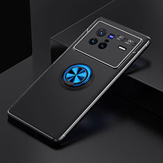 Funda Silicona Carcasa Ultrafina Goma con Magnetico Anillo de dedo Soporte SD1 para Vivo X80 5G Azul y Negro